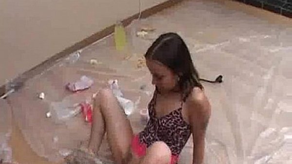 Brunette rides fat minion guy