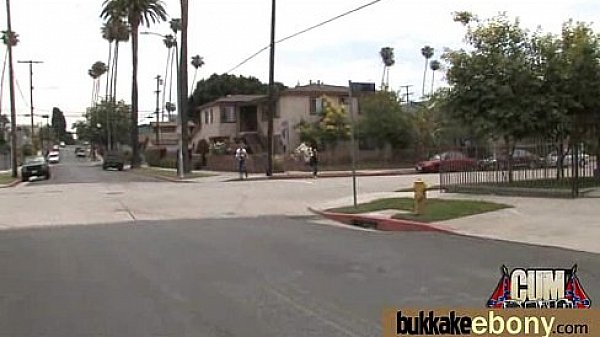 Ebony Cum Slut Hottie Bukkake Party 6