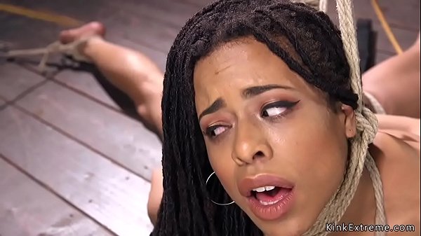 Ebony on the floor in back arched pussy toyed till gets hogtie suspension back arch