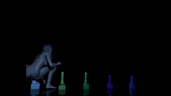 Hot girl is testing one dildo after the other.  