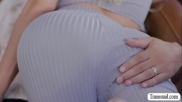 Buxom TS babe Brittney Kade seduces her stepbrother to fuck her wet asshole.First,she throats his hard big cock 