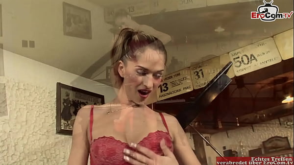 Assfuck in red fishnet stockings with a skinny brown hair woman  