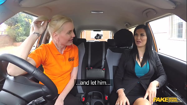 Fake Driving School - blonde blue eyes licking vagina in a car  