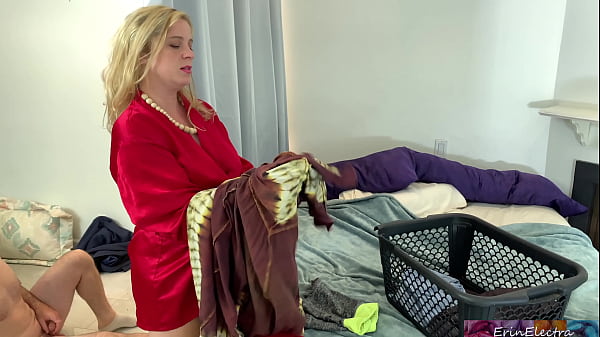 Stepson gets off in his stepmother while she does the laundry