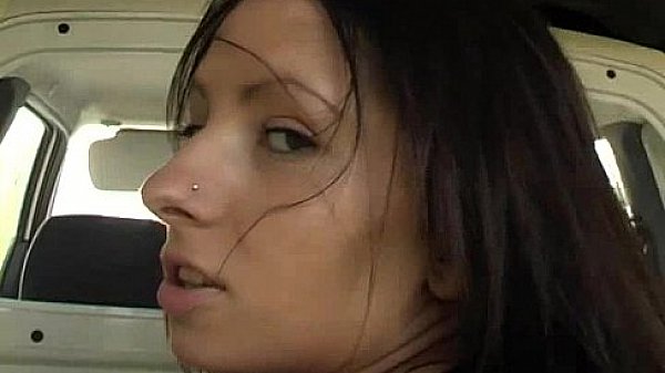 Brunette teen Vanessa fuck a dildo in the car