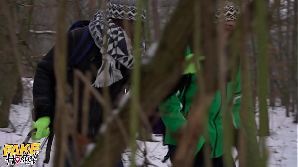 Fake Hostel Black and white guy fuck Lady Gang in a Winter Themed porno