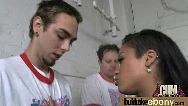 Ebony girlfriend takes huge loads of cum on her face 15