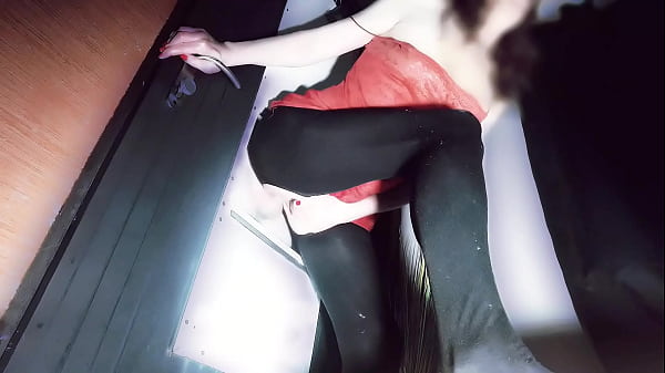 Milf Red Cat Pussy Rubbing Job with Cumshot at Gloryhole