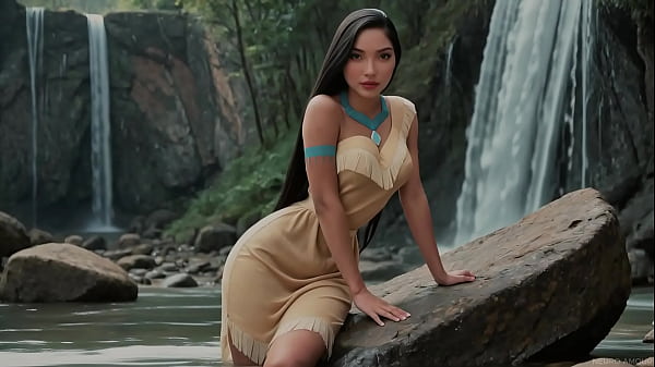 Pocahontas - Sex with Gorgeous Native American at Waterfall (AI-Generated)