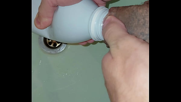 Awesome vacuum suction with a bottle of a tattooed, sloppy cuck. Sucking a big dick and balls  