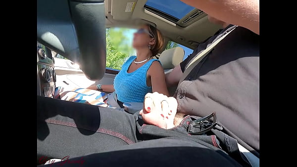 While driving my neighbor jerks my cock to make me hard