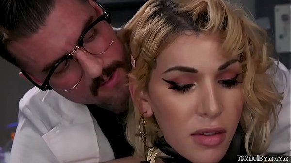 Alt scientist creates hot blonde shemale robot Ryder Monroe and then wanks her cock before anal bangs her in bed in his office