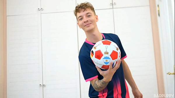 Sitting down on the bench Christian's ready to blow and starts pumping his cock harder and faster  