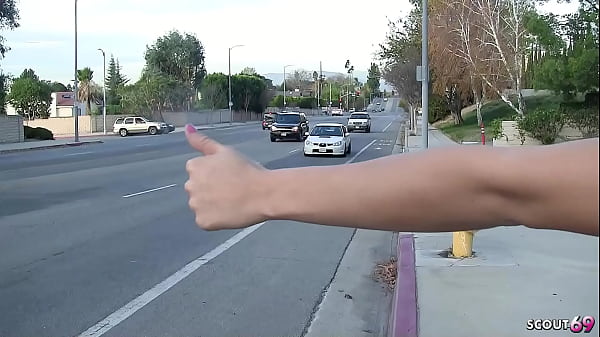 Nymphomaniac Glasses Teen tricked Stranger Guys to Creampie Fuck as a Hitchhiker