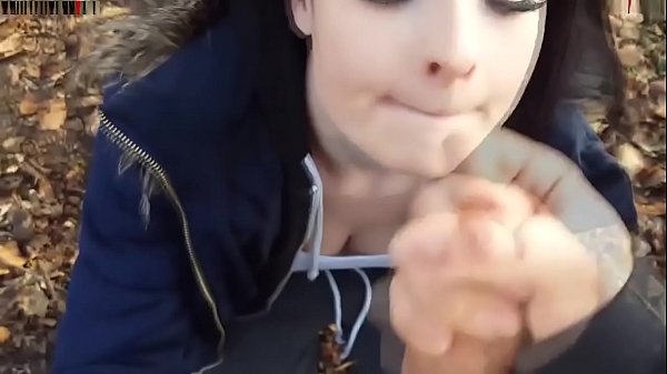Cute teen sucking outdoor