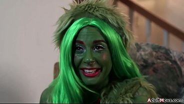 The Grinch again has no luck and sees Alby Rydes offering her butt to a guy.She watches the busty tattooed babe get anal fucked and rubs one out  