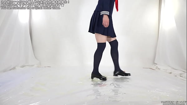Girl steps on a bottle with shoes and slides