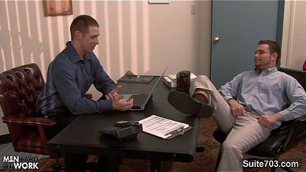 Gorgeous gay gets ass banged in the office