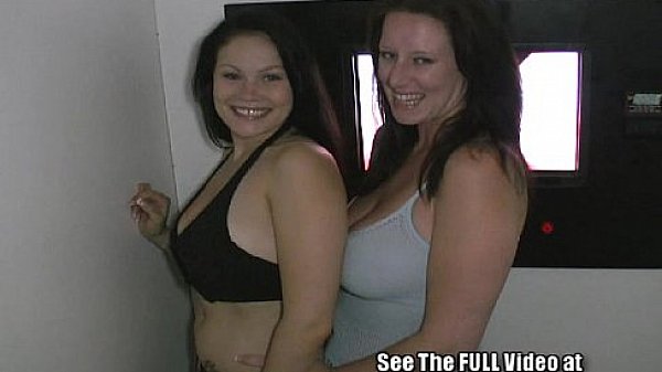 Sexy brunettes Tosha and Megan like to share cock at the gloryholen