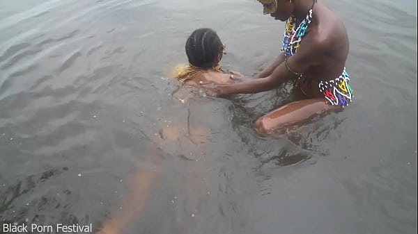 When the 2 lesbian of the tribe bath together in the village river