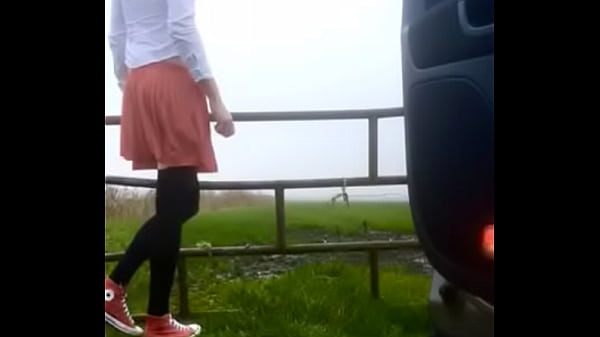 TS girl walking and flashing in public