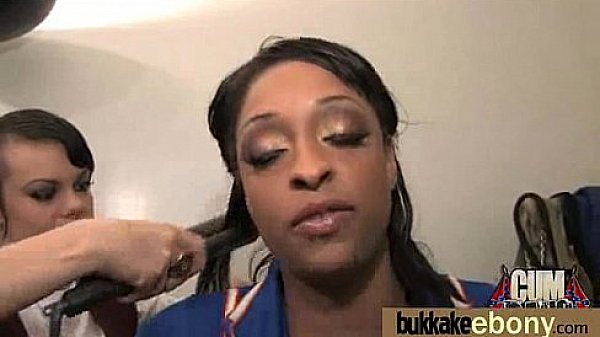 Ebony girlfriend takes huge loads of cum on her face 5