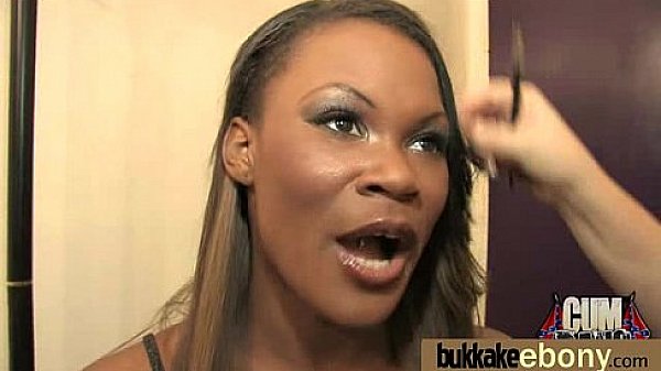 Ebony Cum Slut Hottie Bukkake Party 17