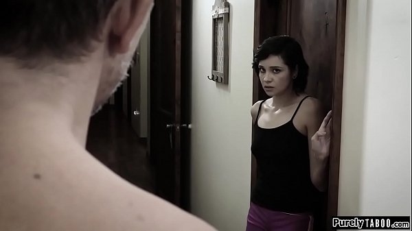 18yo babysitter hears noises coming out of a room.When she opens the door she finds her boss jerking off his huge cock.If she wants to keep her job she has to take care of him.She jerks him off and is throated.She sits on top and is fucked hard  