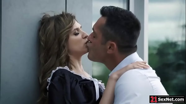 Cournelia is doing chores as a housemaid.Her boss suddenly grabs her small tits from behind.He lifts her skirt and starts rimming and fucking her ass. 