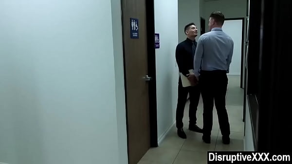 Hot hunks fucking bareback in office restroom 