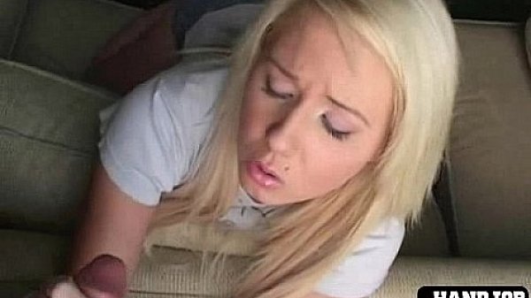 Cute blonde girl loves hadling cock