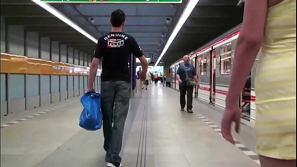 Big tits girl Stella Fox PUBLIC sex threesome in a subway train with 2 guys