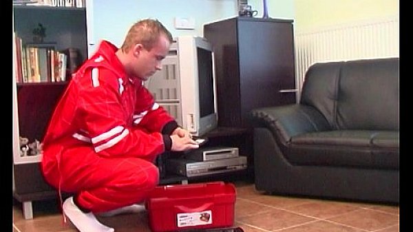 TV Repairman Seduced By Busty Blonde Horny Grandma