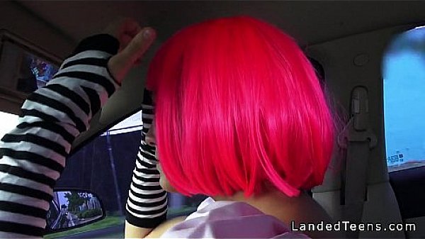Costumed teen fucking in the car in public