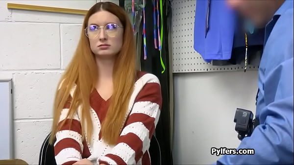 Ginger geek hottie sucks mall cops dick after getting busted for stealing stuff