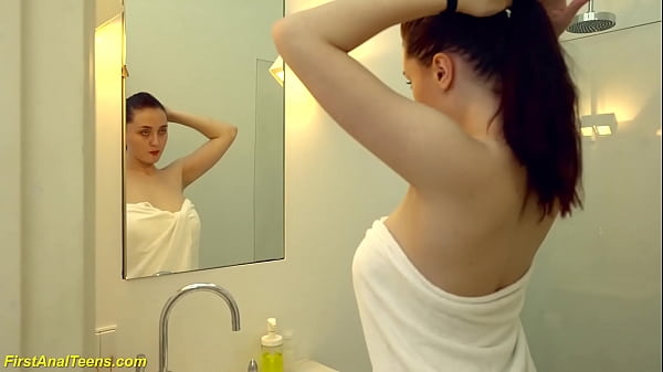 curvy big boob nipple piereced teen Alexa Black takes a soapy shower and toying her tight asshole first time with a big dildo  