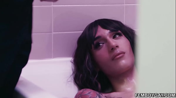 Femboy Takes A Bubble Bath And A Huge Cock  