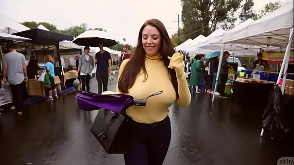 Angela White Frolicking Braless in Public