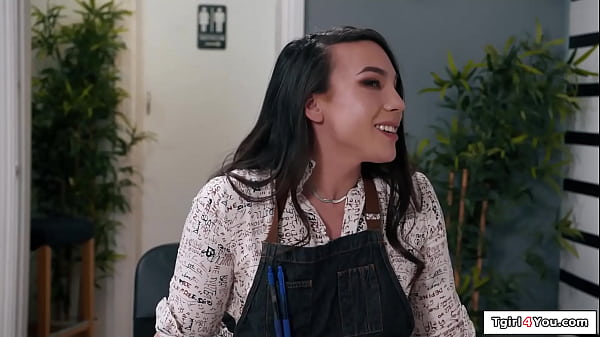 With my last package delivered my asian trans customer Kasey Kei made her move.The small tits shemale sucked my and let me bareback anal fuck her 