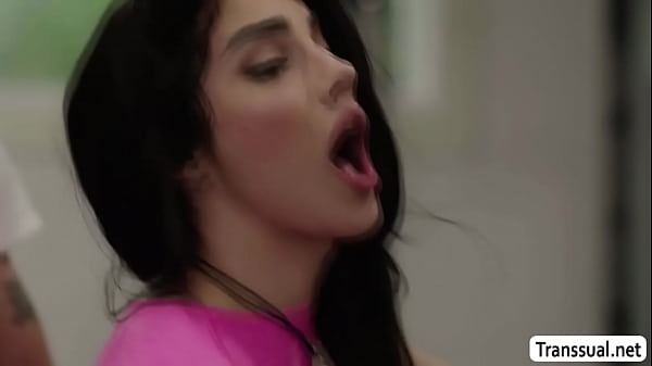 Pervert guy cant resist the big ass of his Shemale gym buddys.He rips off her leggings and start licking and fucking her ass.