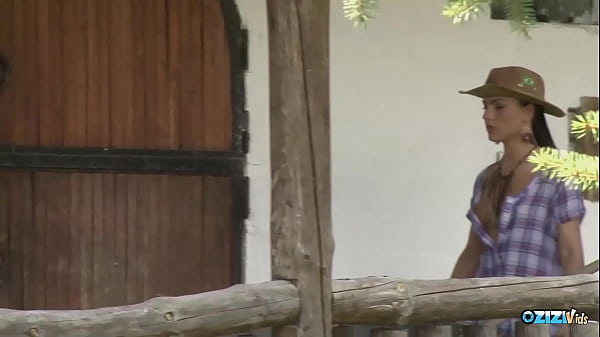 Her small tits bounce while the brunette milf is having anal sex in the barn