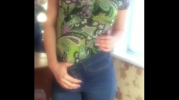 Naughty striptease in jeans nice ass big natural boobs tits breasts cellphone video at home