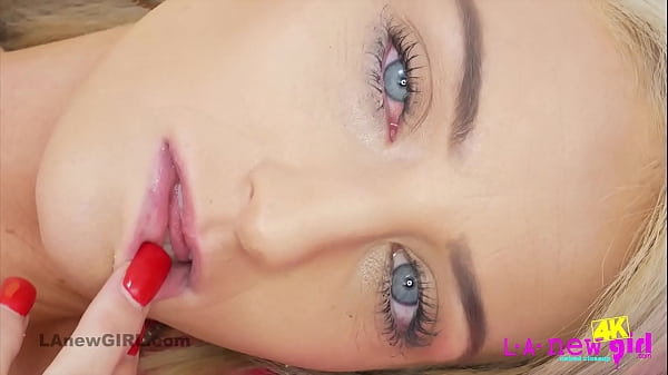 Sexy blonde model closely shows and teases pussy in 4K Closeup  