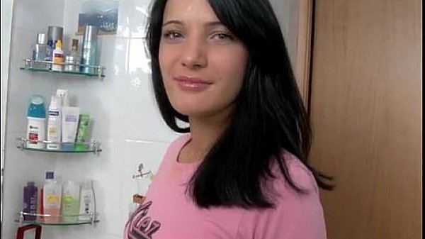 Hot brunette squirting in bathroom