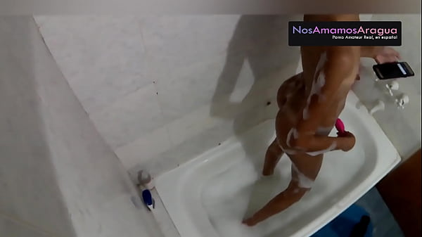 Hidden Latina  in the shower and makes a video for her cuckold husband
