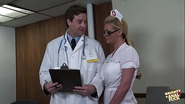 A well-endowed blonde nurse has her voluptuous posterior penetrated by the well-hung doctor till he reaches climax