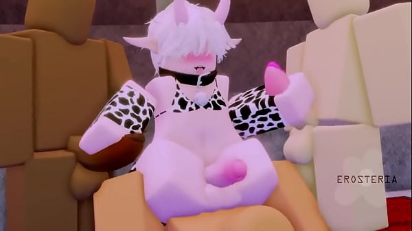 Femboy in a cow outfit getting fucked  