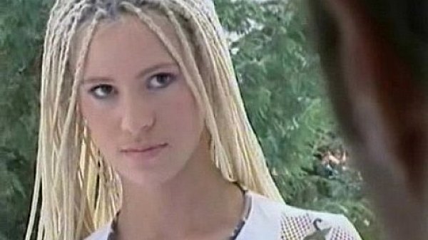 Skinny chick surprised to see a naked man