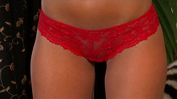 slut in red lingerie solo on bed  