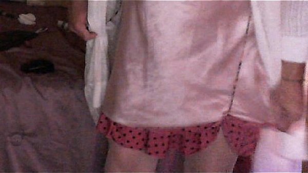 solo crossdresser strokes in silk and heels  